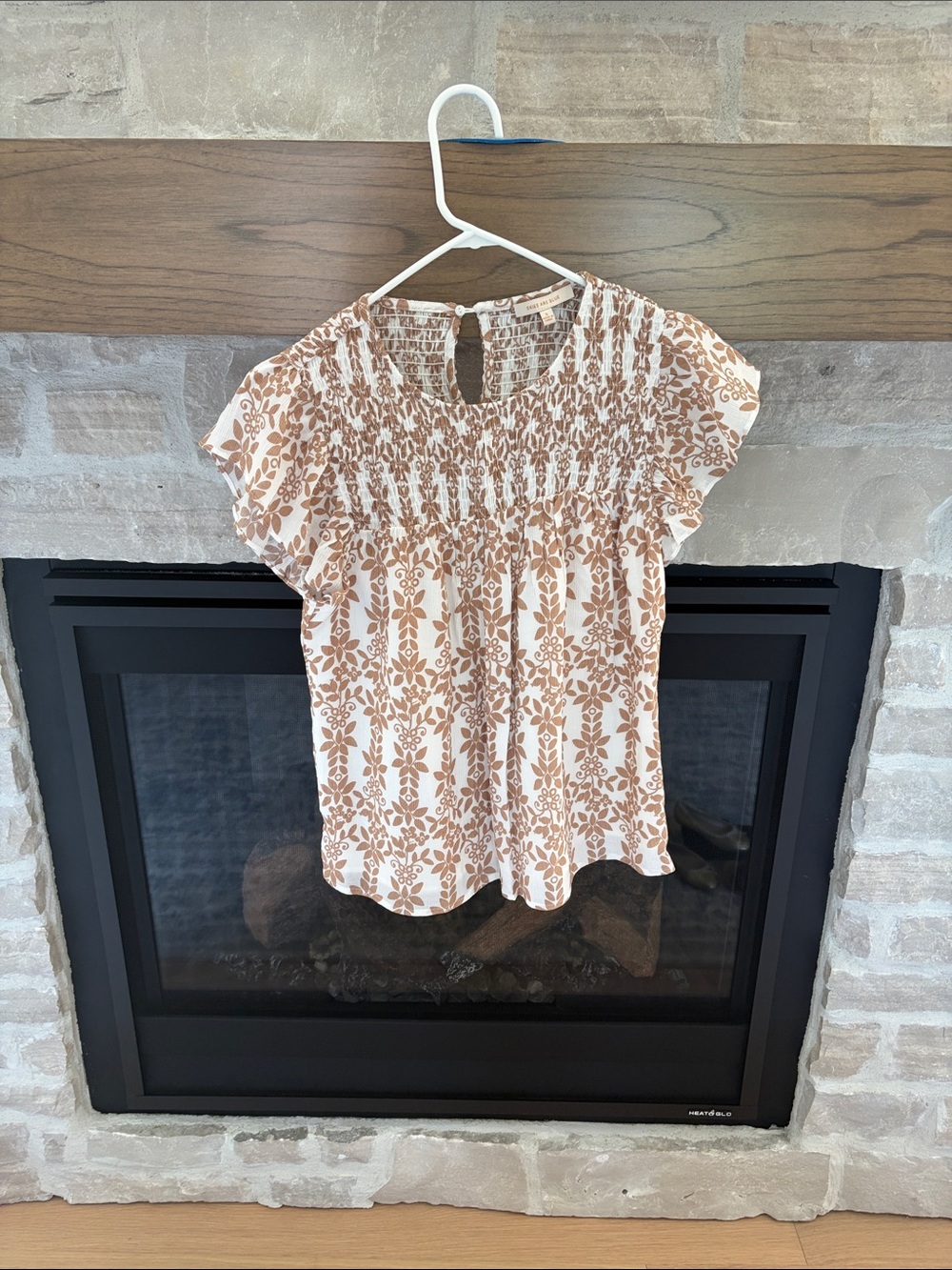 Skies Are Blue Cream Blouse with Brown Floral Print